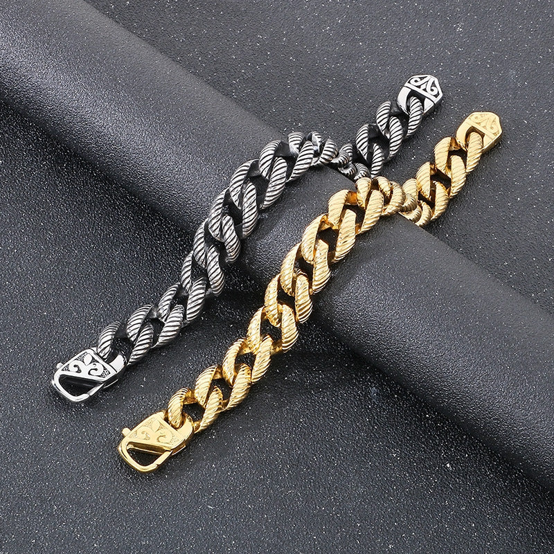 Planderful Mens Bracelet Titanium Steel 18K Engraved Buckle