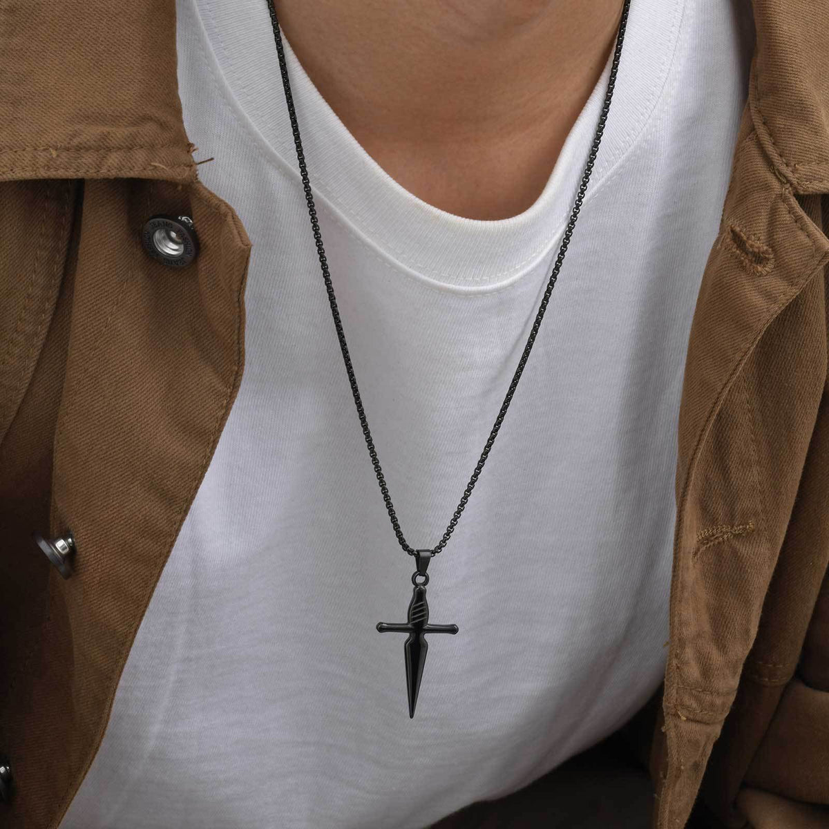 Cross Dagger Pendant — Black or Silver, Chain Optional