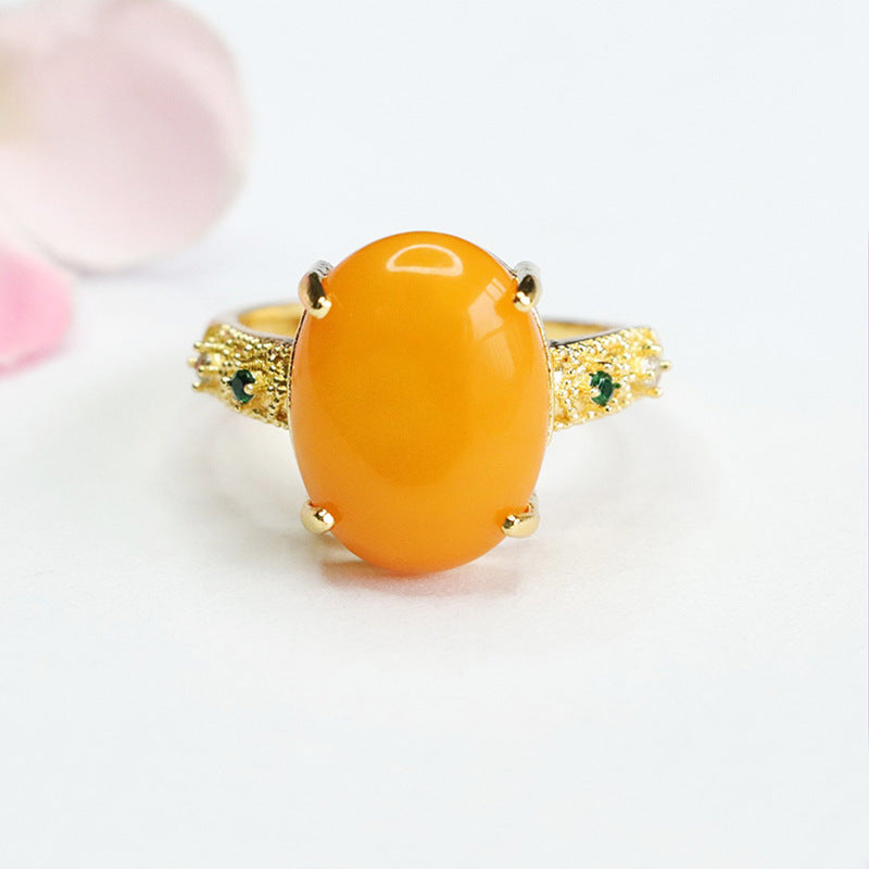 Organic Oval Amber Beeswax Ring - Fortune's Favor Collection