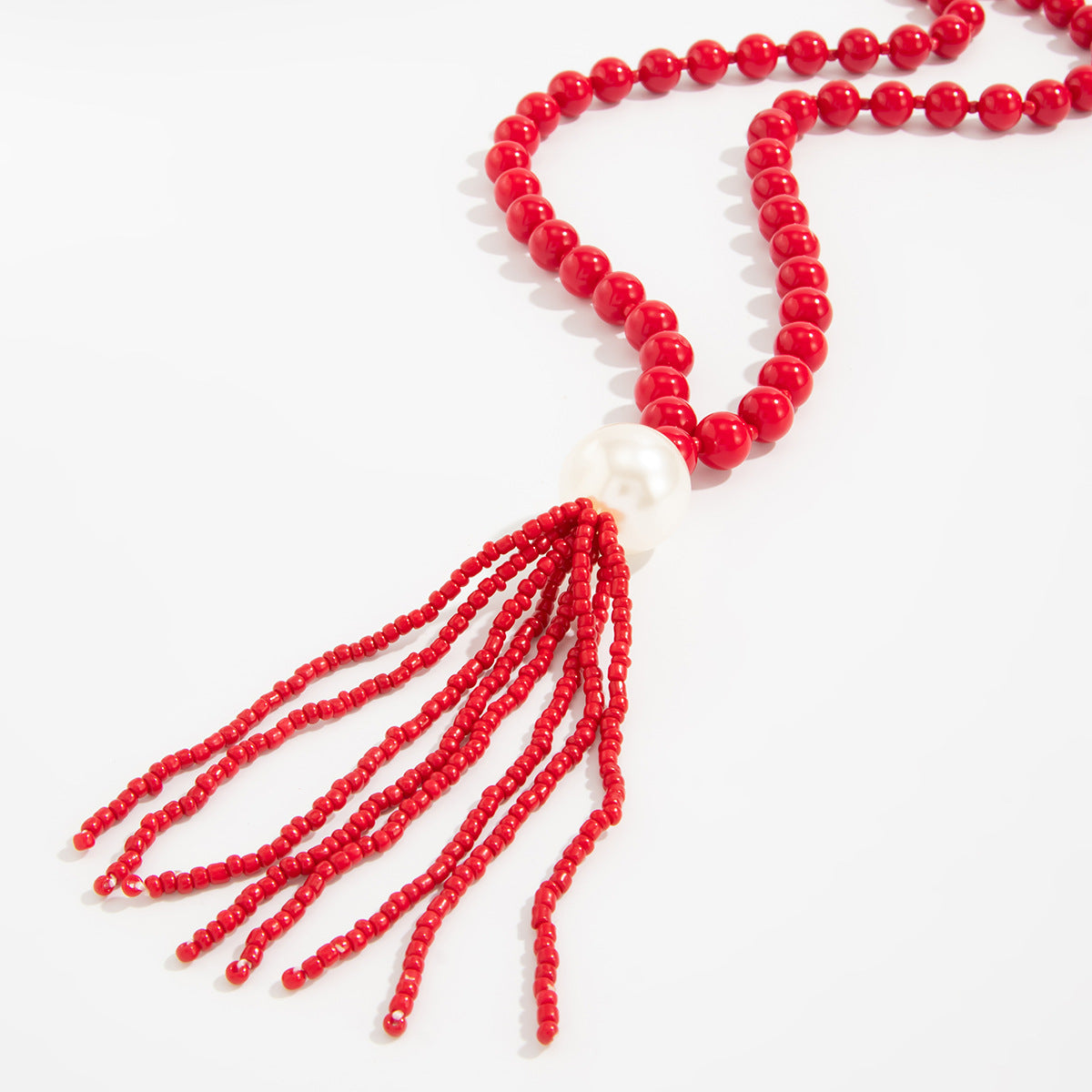 Acrylic Beaded Rice Bead Necklace Exaggerated Large Round Bead Y-Shaped Fringed