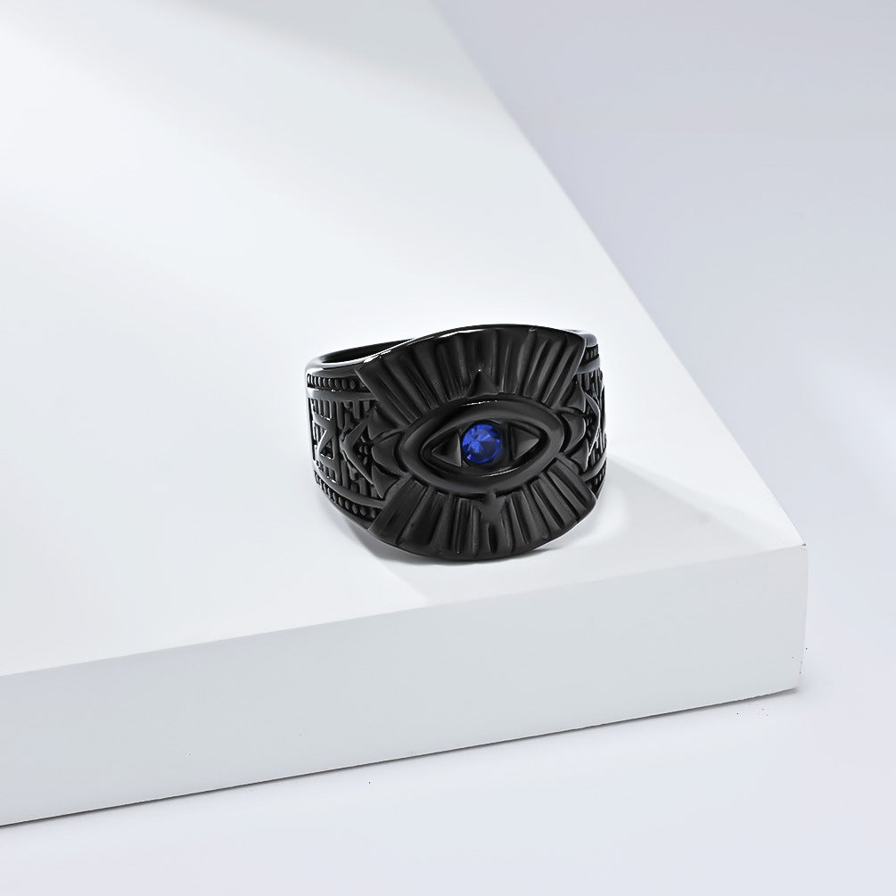 European And American New Retro God's Eye Titanium Steel Ring For Men