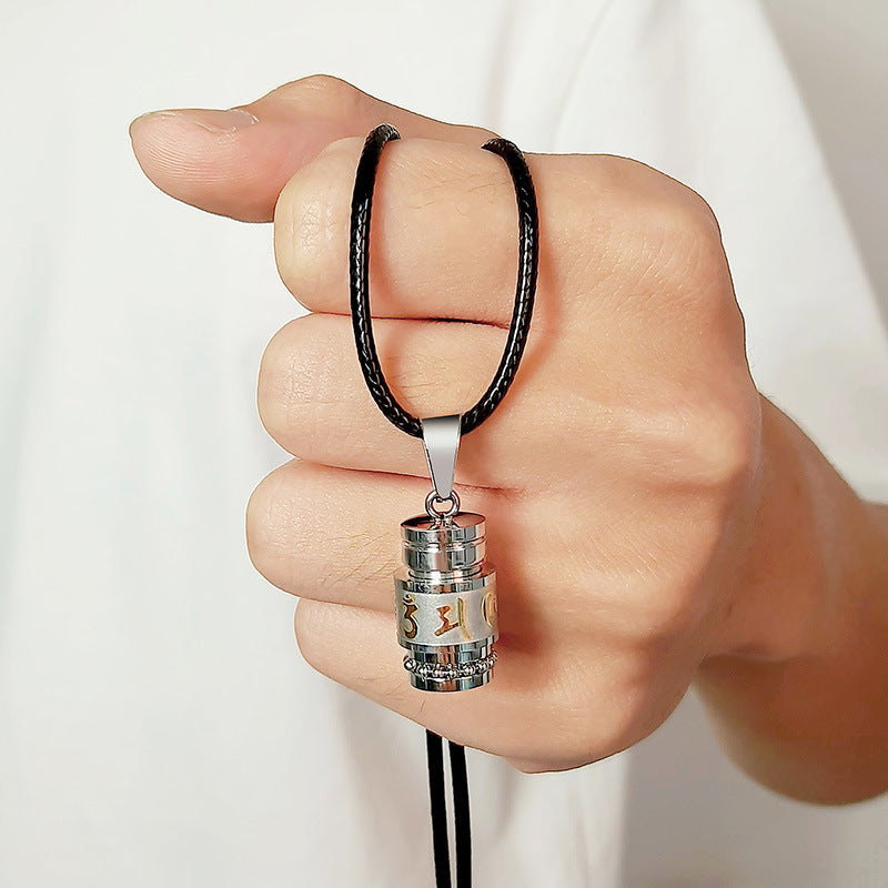 Titanium Steel Necklace Six-Character Mantra Pendant for Men