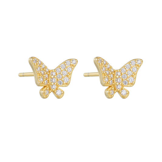 Mini Zircon Butterfly Silver Stud Earrings