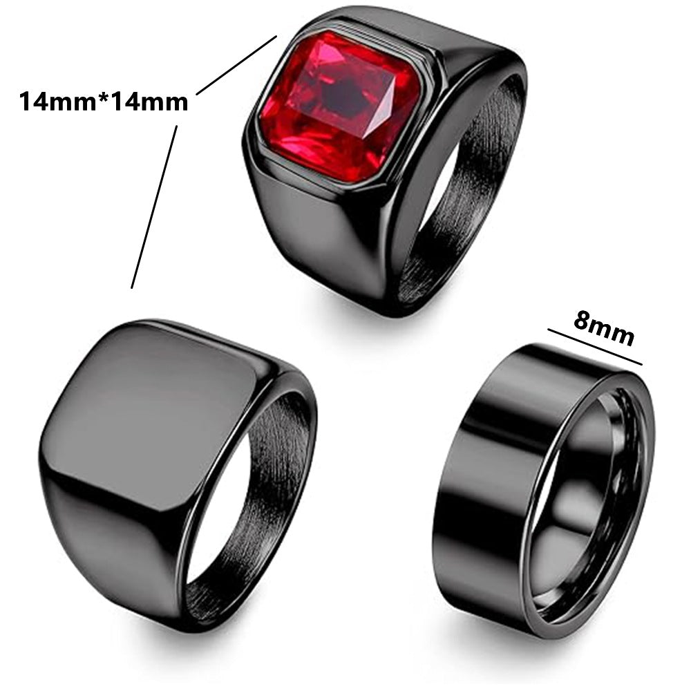 Planderful Tri Ring Titanium Steel Ring Red Zircon For Men