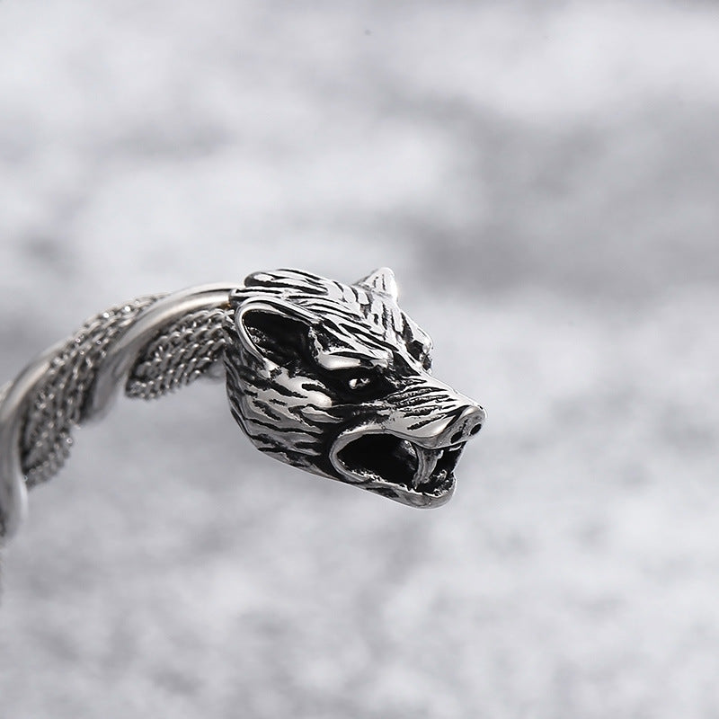 Double Wolf Head Punk Titanium Steel Men's Bracelet
