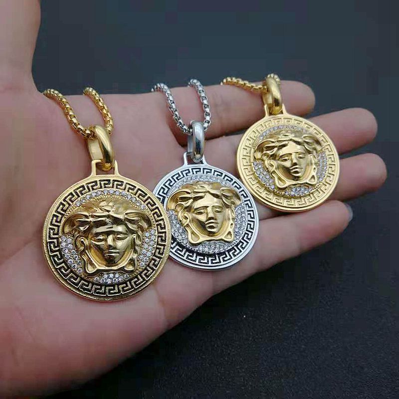 Hip Hop Necklace Planderful Everyday Genie Titanium Steel Greek Mythology Gold Zircon Pendant for Hip Hop Fans