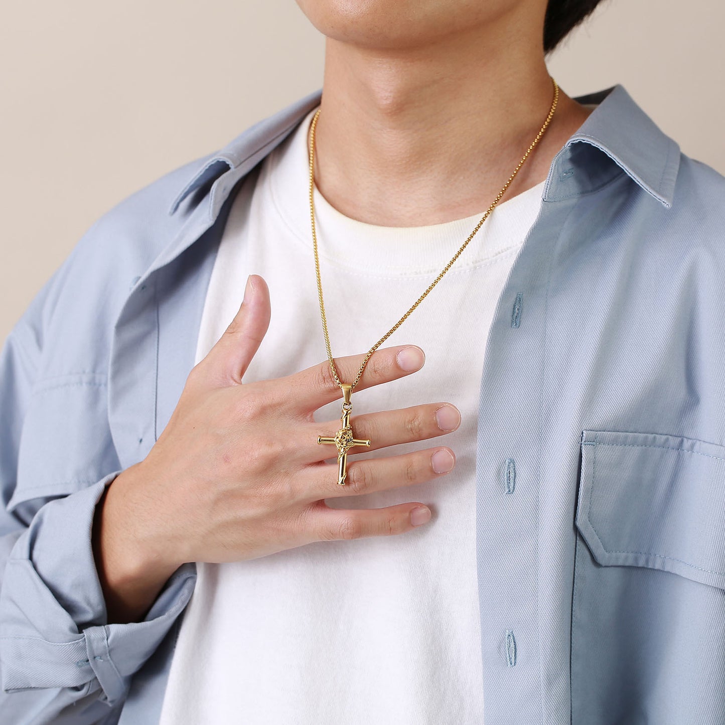 Titanium Steel Necklace Stainless Steel Rose Cross Pendant