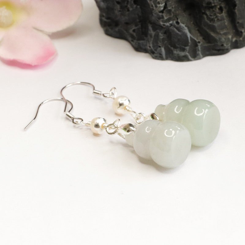 Jadeite Gourd 925 Silver Hook Earrings