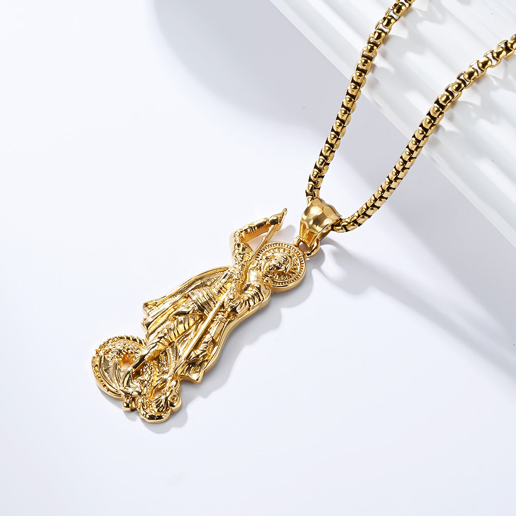Planderful St George Dragon Pendant Stainless Steel For Men Retro Literary Style Necklace