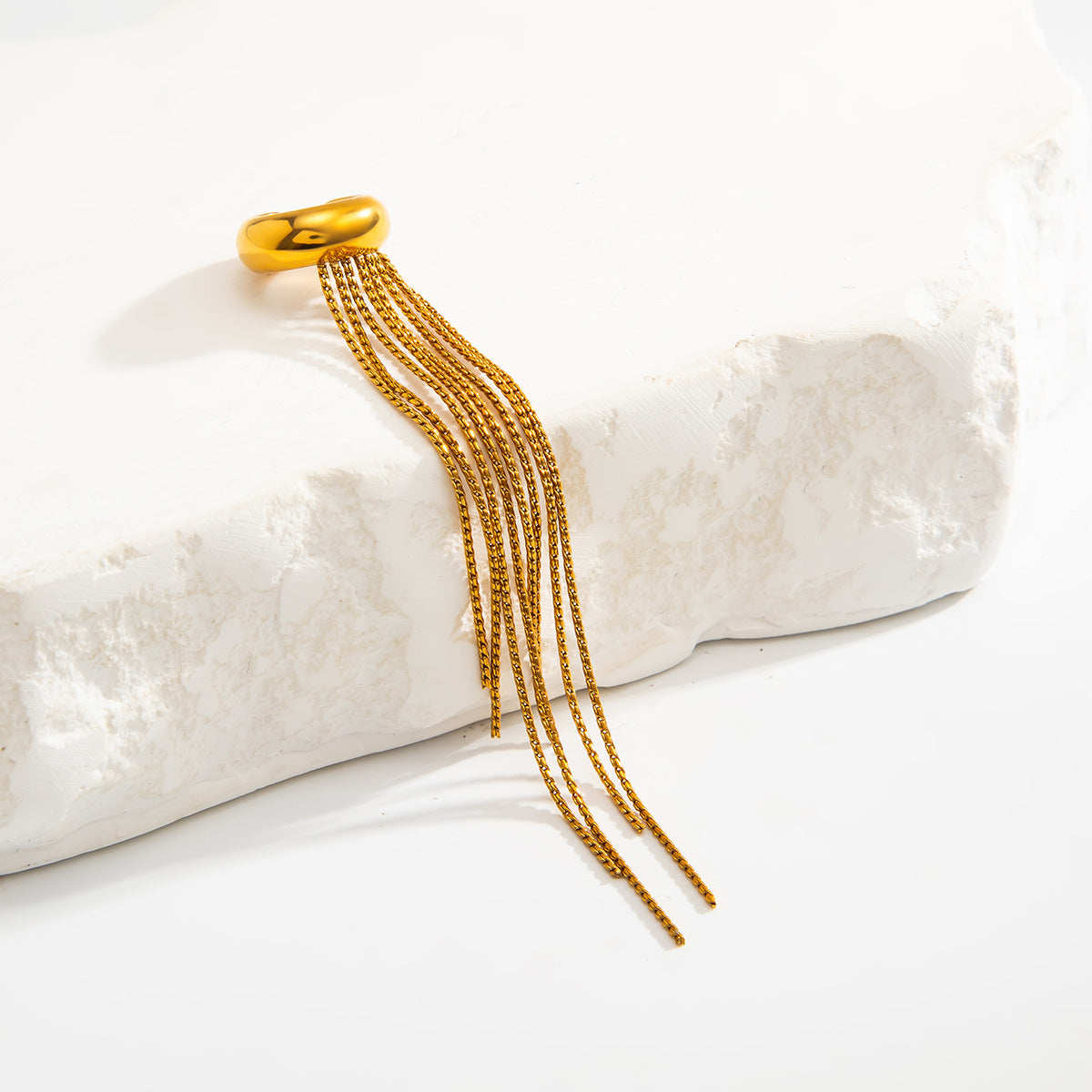 Planderful Vienna Verve Stainless Steel Ear Clip Statement With Long Tassel Chains For Non Pierced Ears