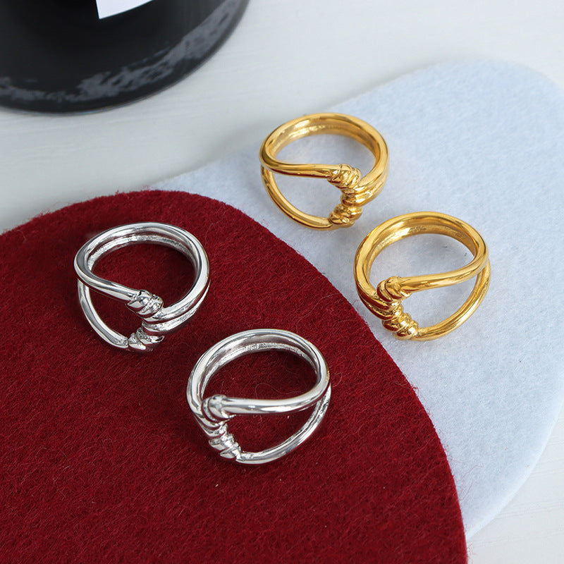 Luxurious Geometric Hollow Stacked Titanium Steel Ring - Elegant 18K Gold Plated Jewelry