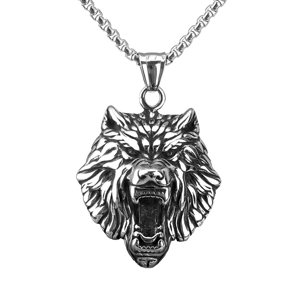 European And American Retro Men's Wolf Head Pendant Necklace