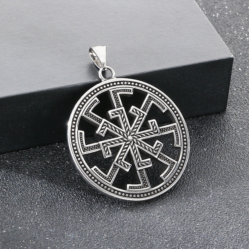 Viking Link Hollow Round Pendant, Old Nordic Octagram Celtic Knot Titanium Steel Men's Necklace
