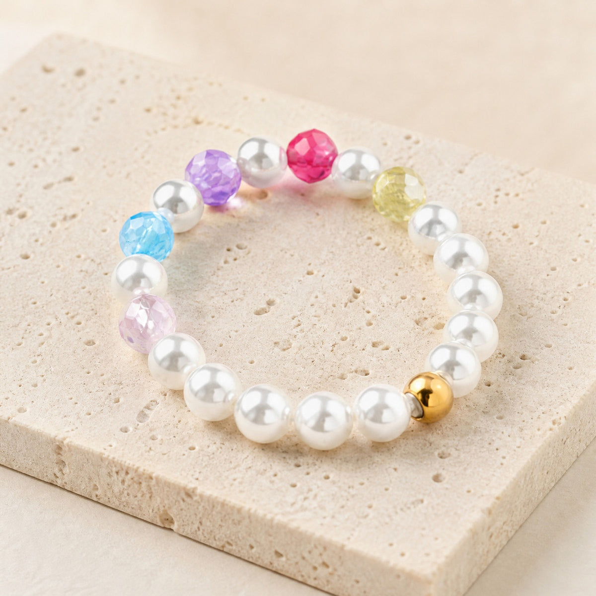 Summer Wear – Dopamine Sense Stainless Steel Imitation Pearl Multicolored Bead Ring