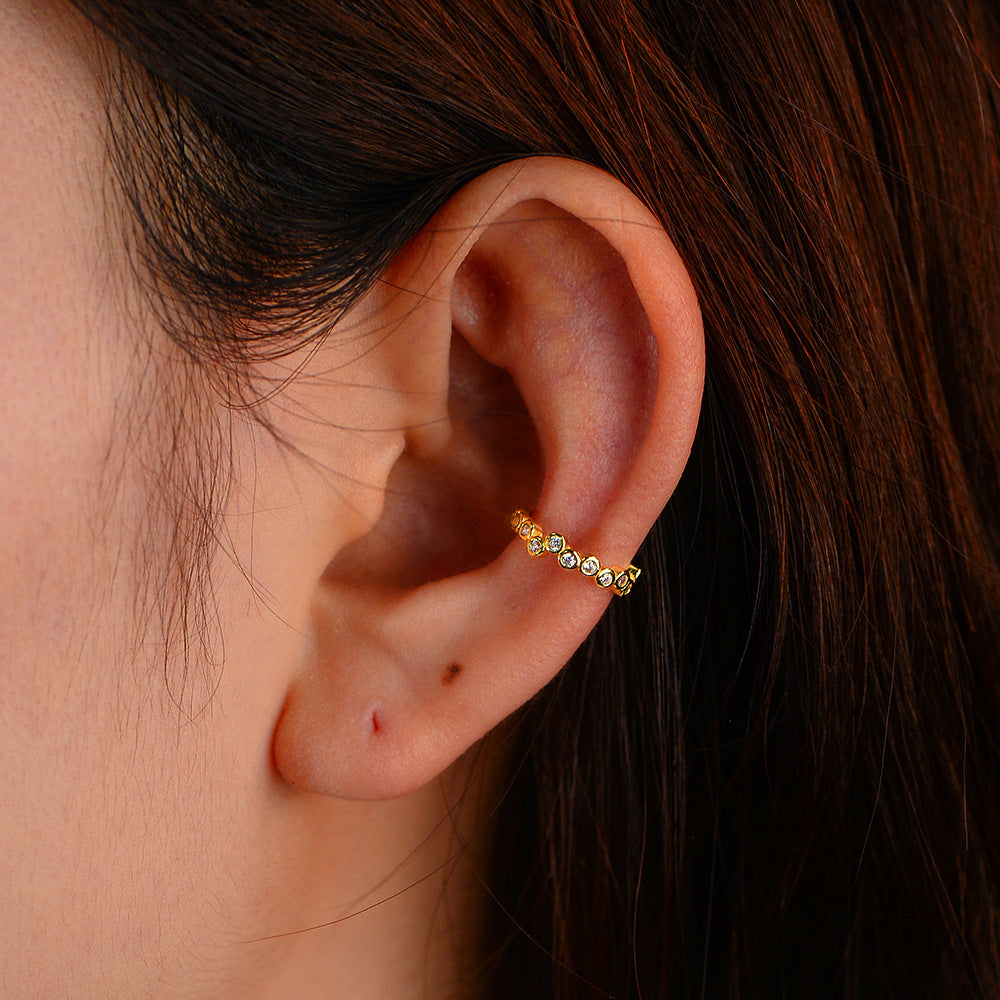 Planderful S925 Sterling Silver Ear Buckle Earrings Geometric Zircon Clip For Modern Women