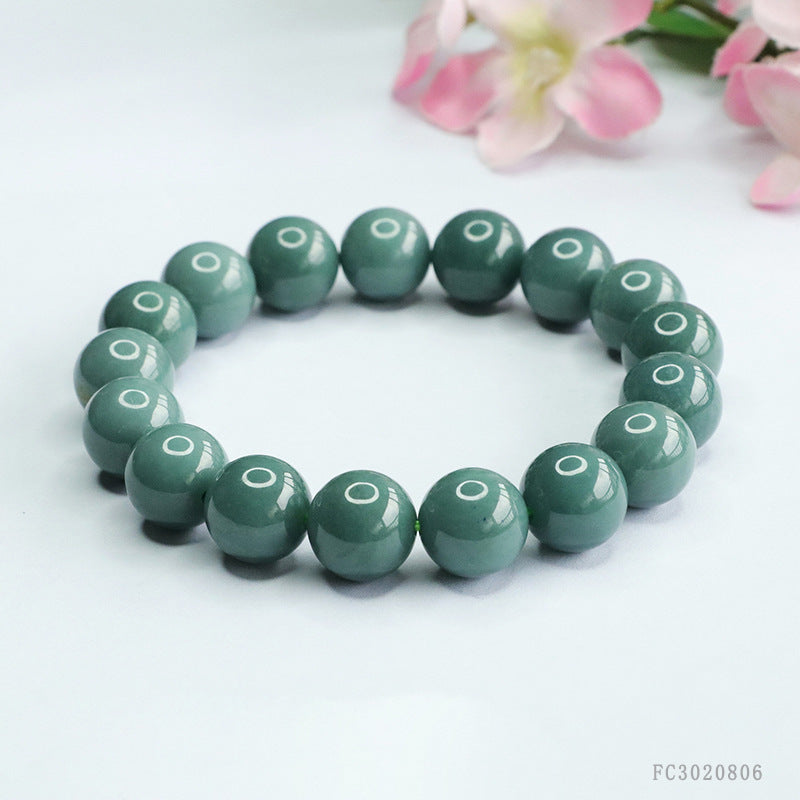 Blue Water Jadeite Round Bead 12 mm Bracelet