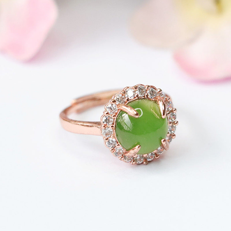 Hetian Jasper Zircon Halo Ring