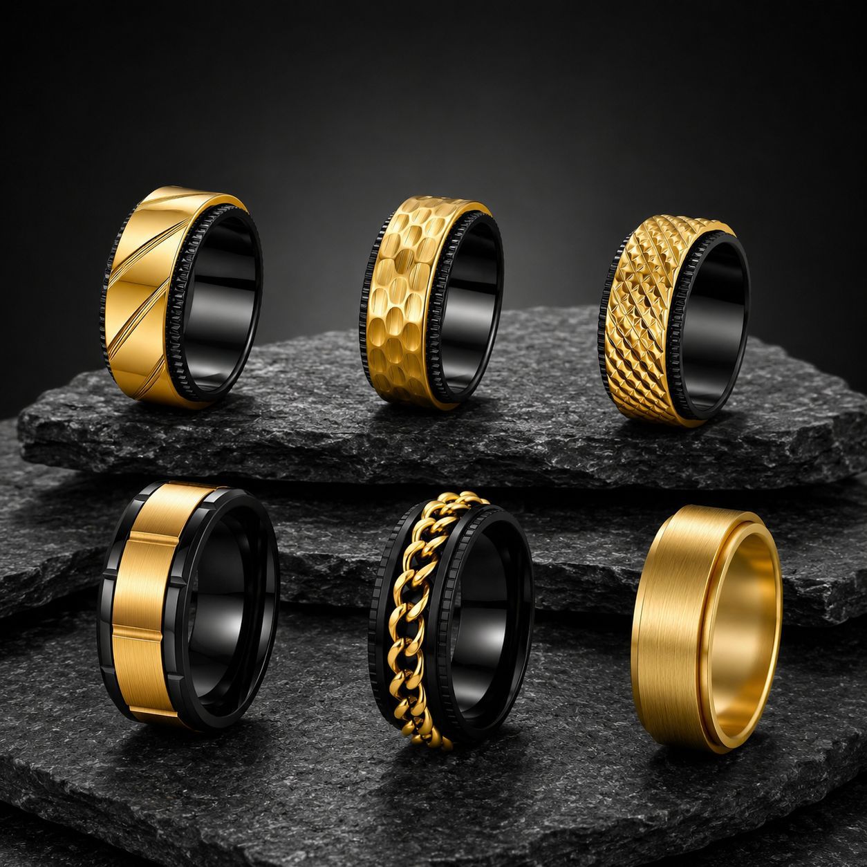 Stainless Steel Ring Rotatable Zircon Edge Embossed Contrast Planderful Everyday Genie for Men Unisex