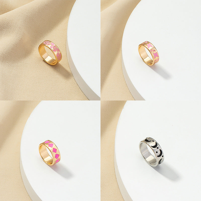 Blue Moon Dripping Oil Ring - Unique Female Design, Trendy and Fashionable