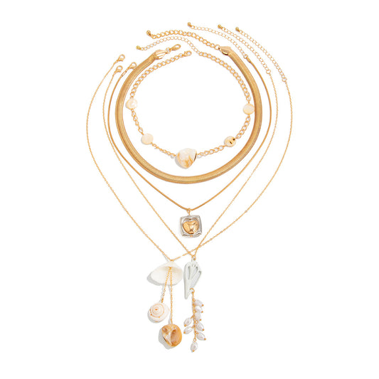 Heart, Shell & Pearl-Style Fringe Necklace