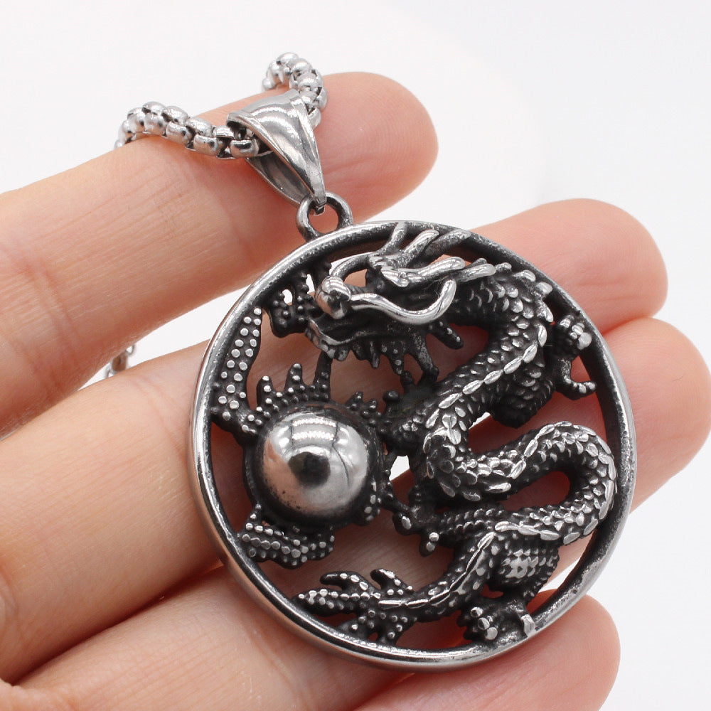 Dragon Pendant Necklace For Men Unisex Titanium Steel Protection Charm Planderful Everyday Genie