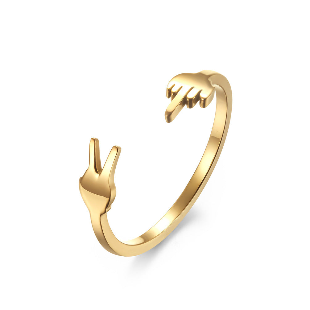 Planderful Titanium Steel Ring V Shaped Bold Middle Finger For Hip Hop Fans Personalized Daily Wear