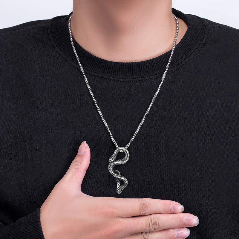 Steel Necklace – Vintage Snake Pendant