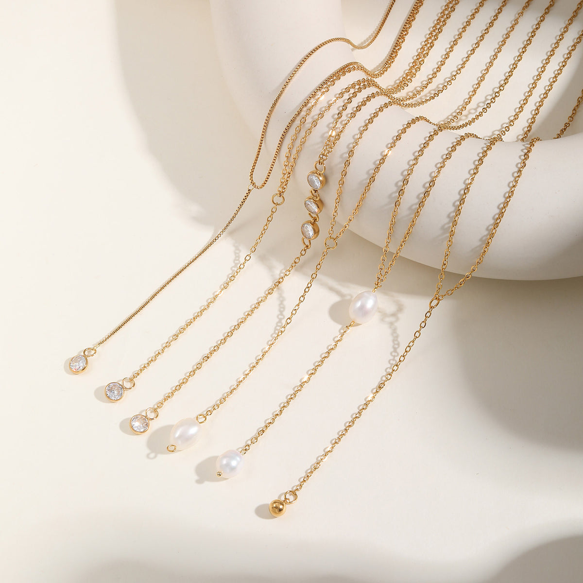 A Variety Of Y-Shaped Necklace – Women's Gold Imitation Pearl Tassel Stacked With Style