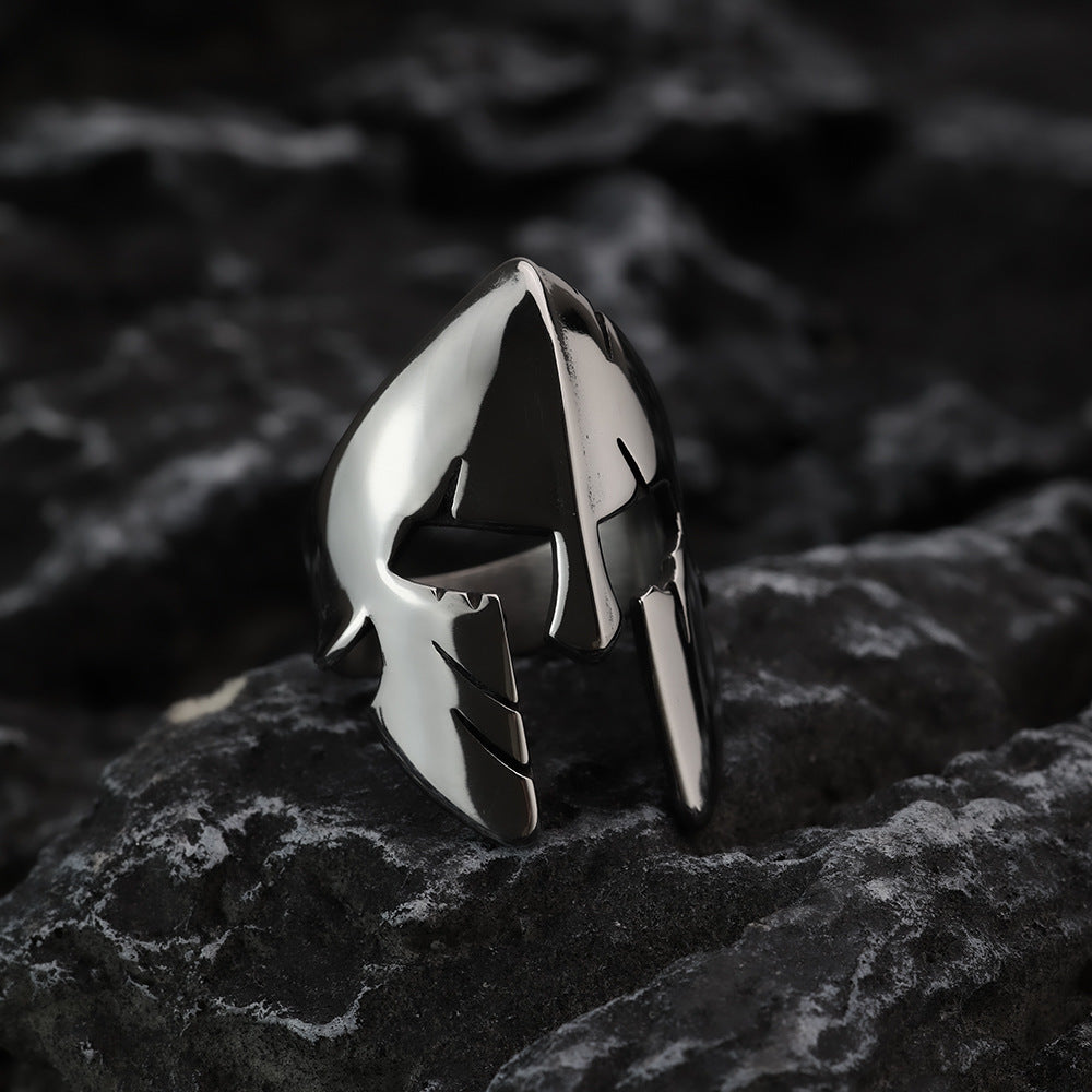 Viking Warrior Ring for Men Durable Titanium Steel Smooth Mask Design by Planderful