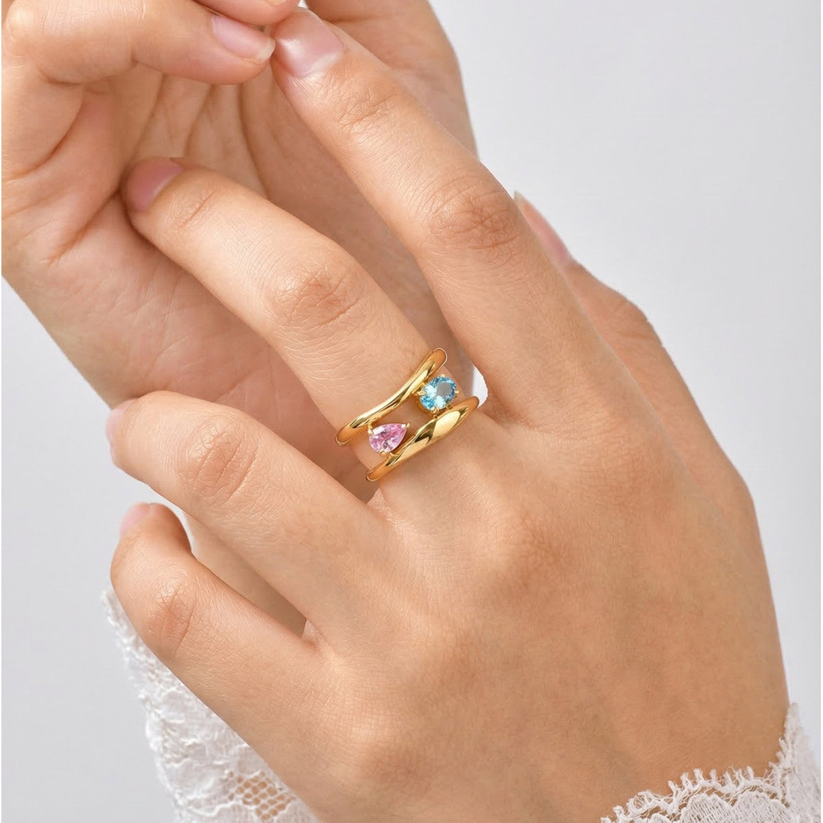 Version Of Design Blogger With Stainless Steel Double Zircon Open Ring