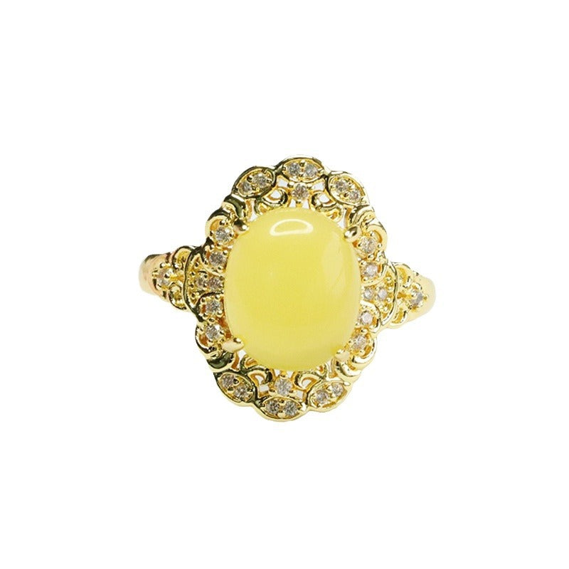Auspicious Cloud Ring with Natural Beeswax Amber and Zircon - Sterling Silver Jewelry for Women