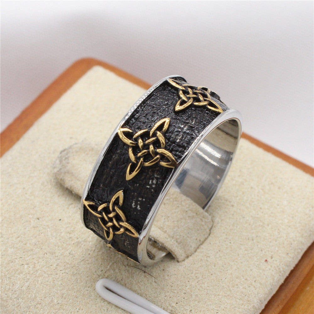 Planderful Unisex Celtic Pattern Ring Titanium Steel Retro Bold Timeless Statement Jewelry
