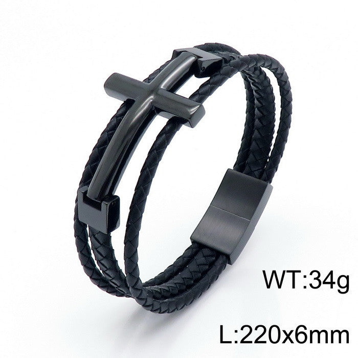 Mens Stainless Steel Cross Bracelet Planderful Layered
