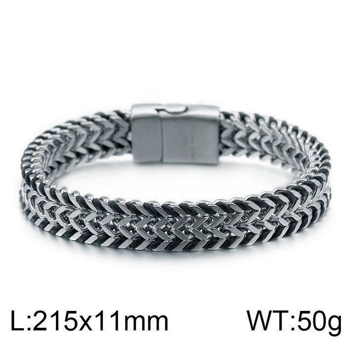 Planderful Mens Woven Leather Bracelet Magnetic Buckle
