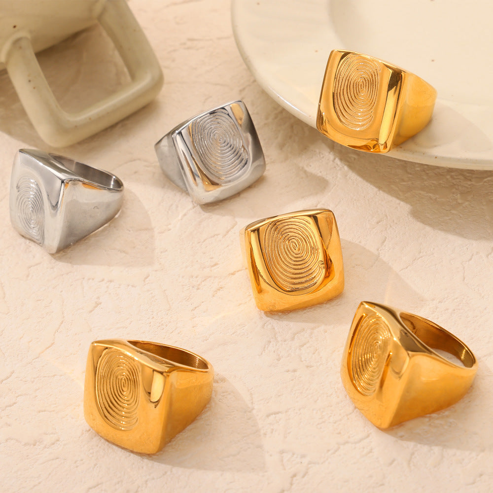 European American Style Gold-Plated Titanium Steel Fingerprint Ring