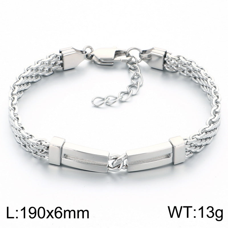 Including Extension Chain – Layered Hollow Curved Bar Mesh Chain Stainless Steel Bracelet