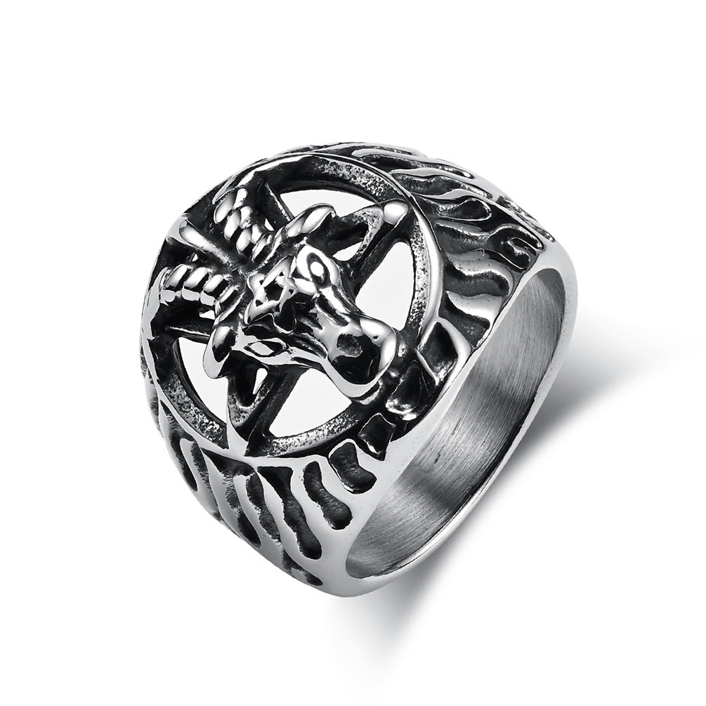 Planderful Satan Goat Ring Titanium Stainless Steel Retro Style Personalized Jewelry For Men Women