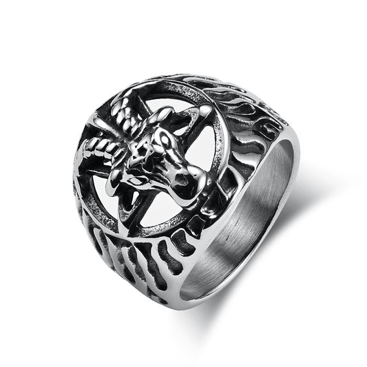 Planderful Satan Goat Ring Titanium Stainless Steel Retro Style Personalized Jewelry For Men Women
