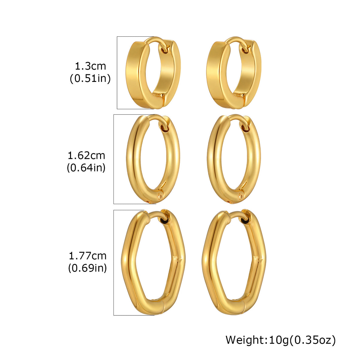 Gold-Tone Hinged Hoop Earrings — 3-Pair Set
