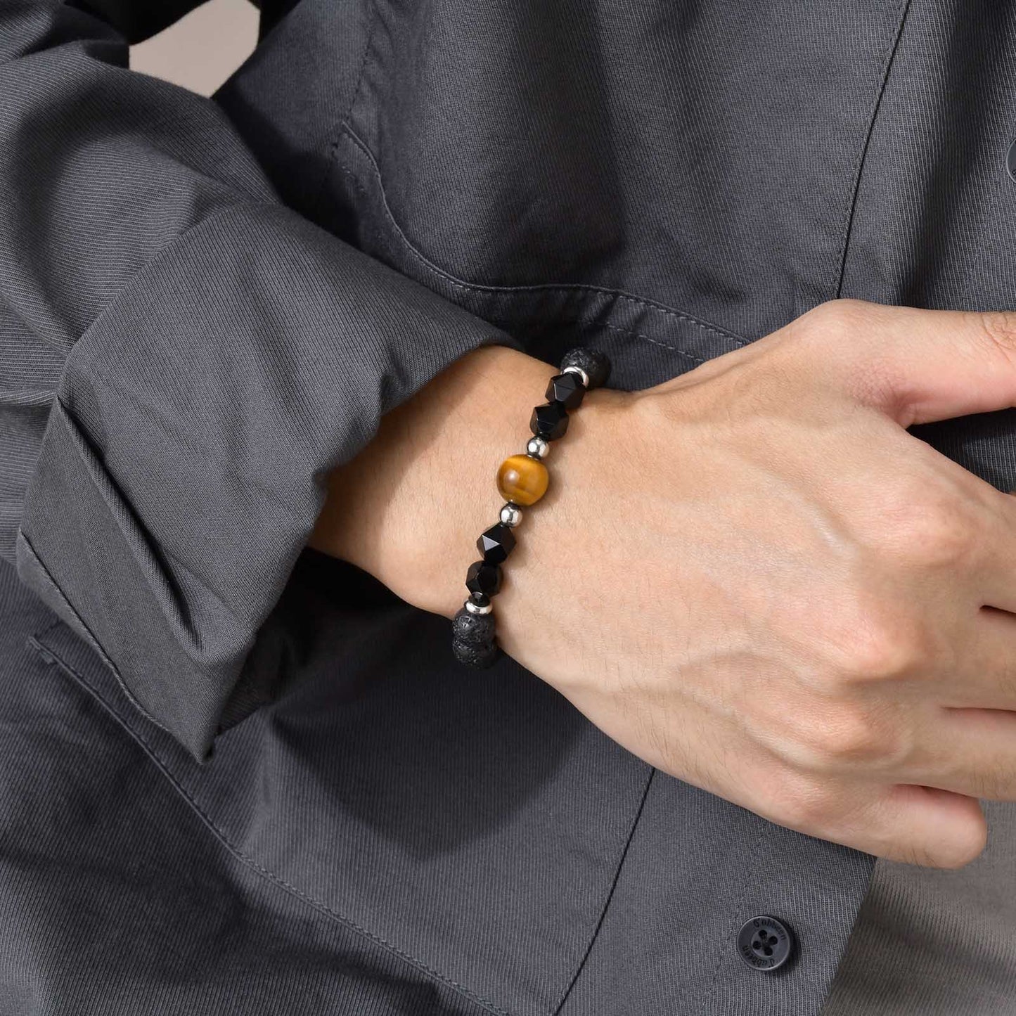 Men's Popular Jewelry Tiger's Eye Stone Cut Agate Bracelet