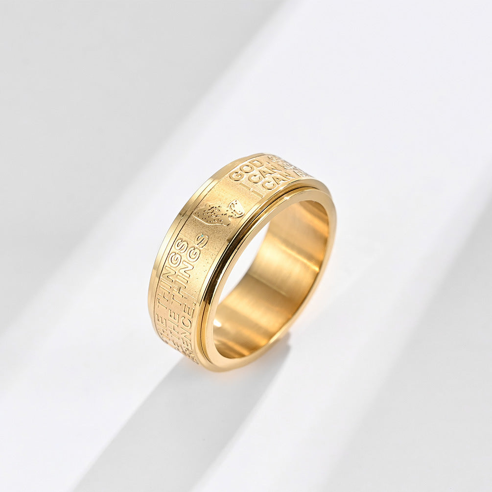 Planderful Rotating Titanium Steel Ring For Men With Hamsa Prayer Hand Motif Hipster Street Style Jewelry