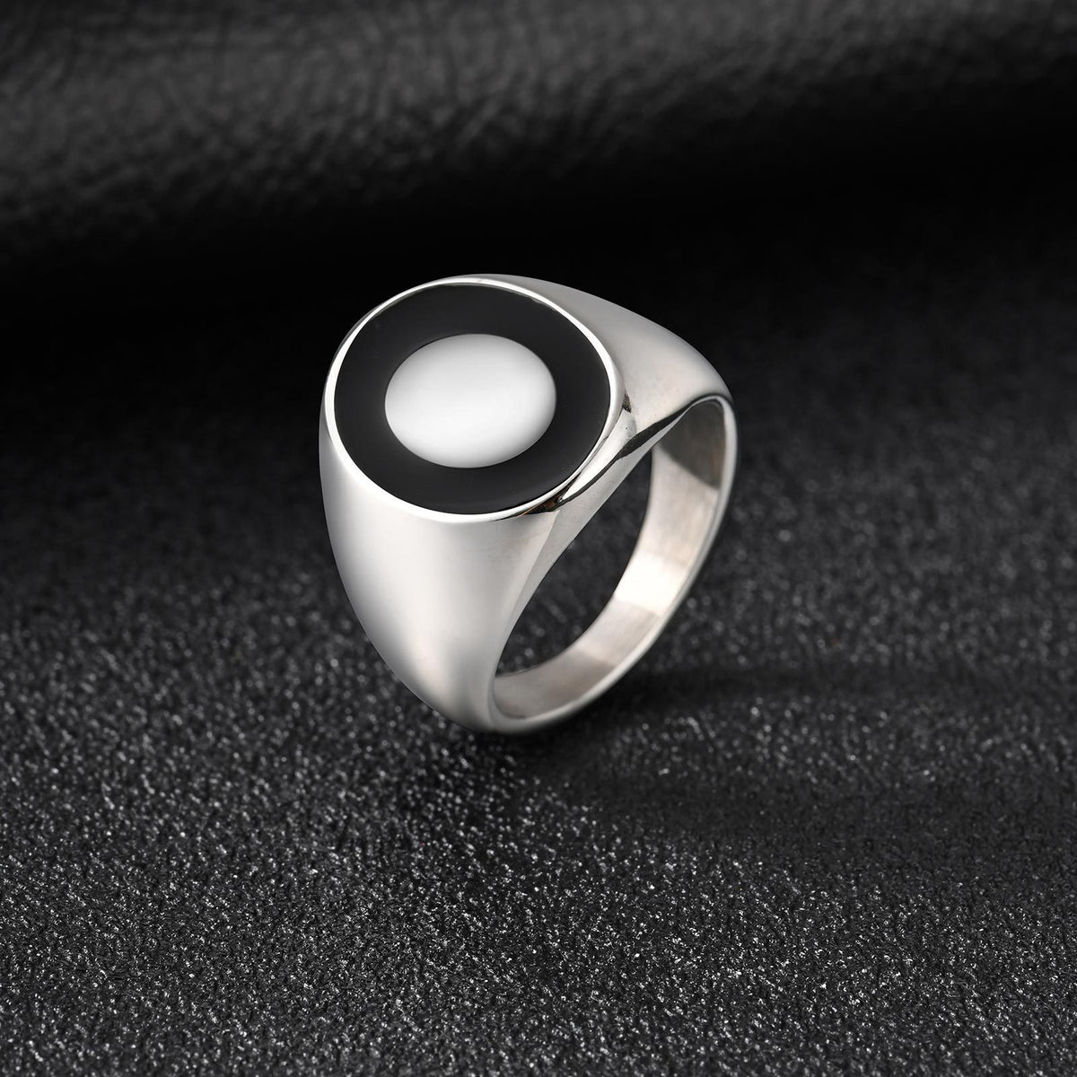 Male & Female Punk Non-Stainless Steel Surface Light Inner Sand Oval Epoxy Ring