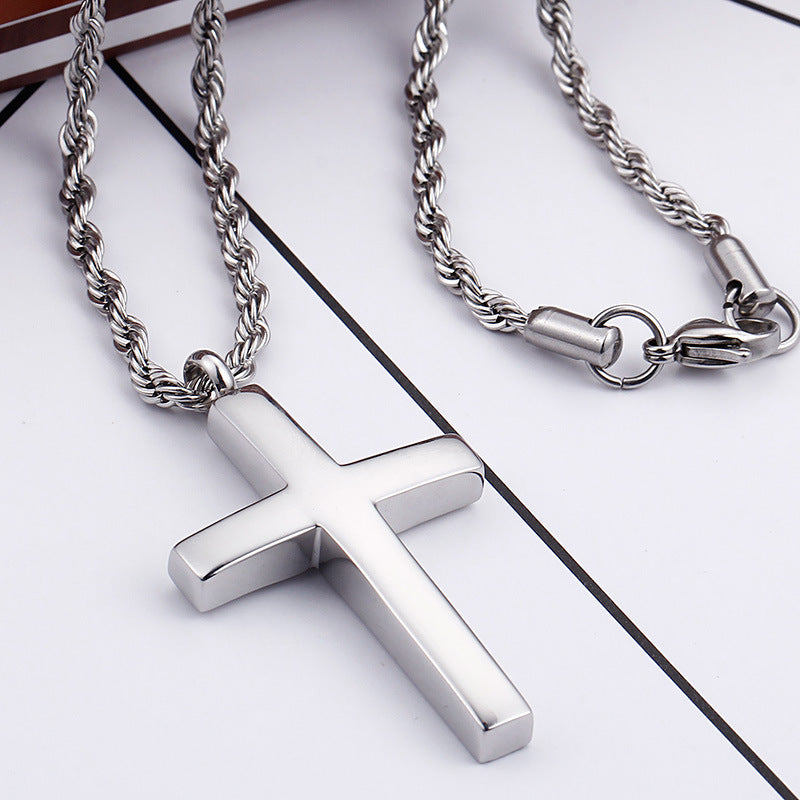 Stylish Men's Titanium Steel Cross Pendant Necklace - European and American Design