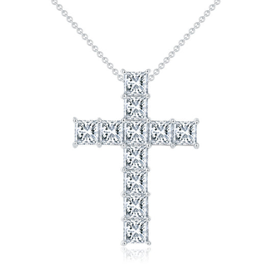 1.0 Carat Princess Cut Moissanite Cross Silver Necklace