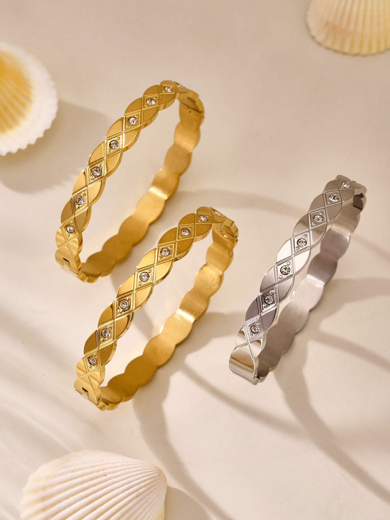 Planderful Zircon Encrusted Titanium Bracelet For Women