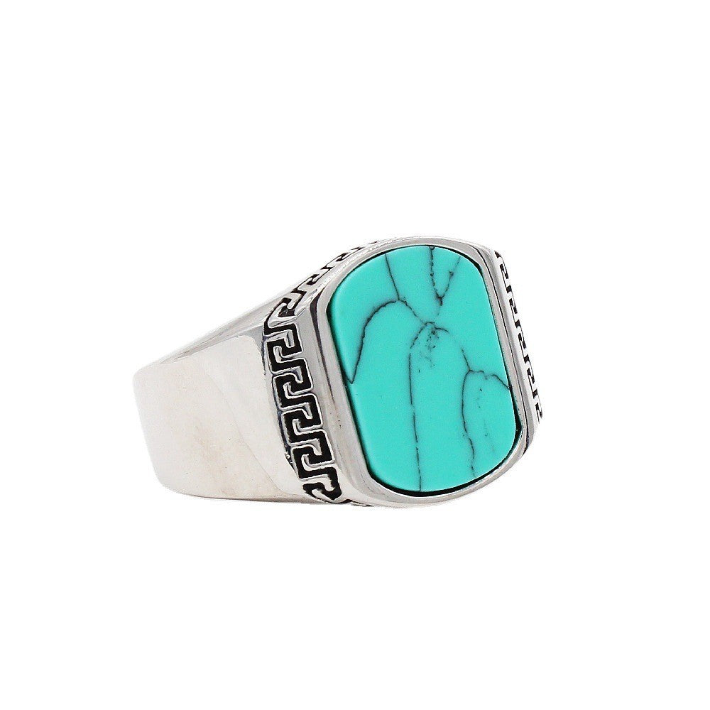 Planderful Titanium Steel Ring For Men And Unisex Turquoise Retro Statement Durable Fashion Accessory