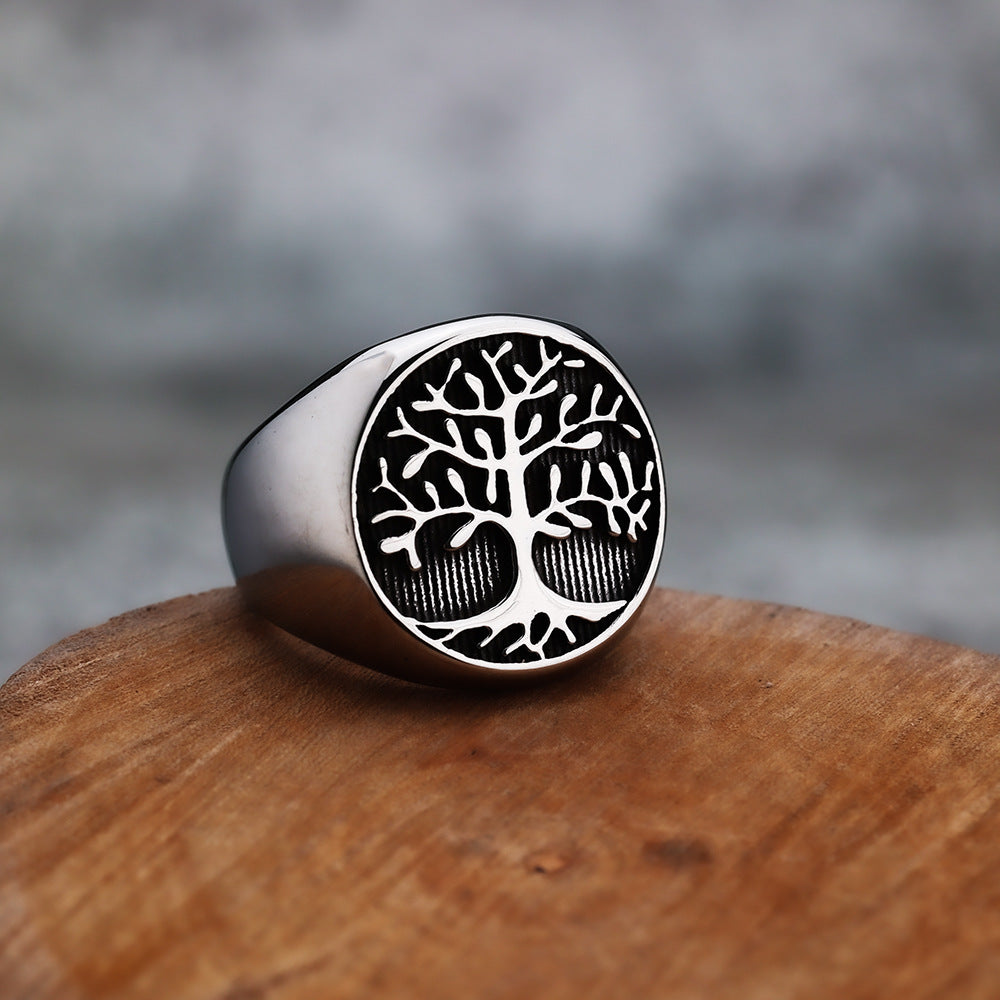 Cross-Border Wholesale Spot 316 Stainless Steel Leaf Men's Life Tree Ring