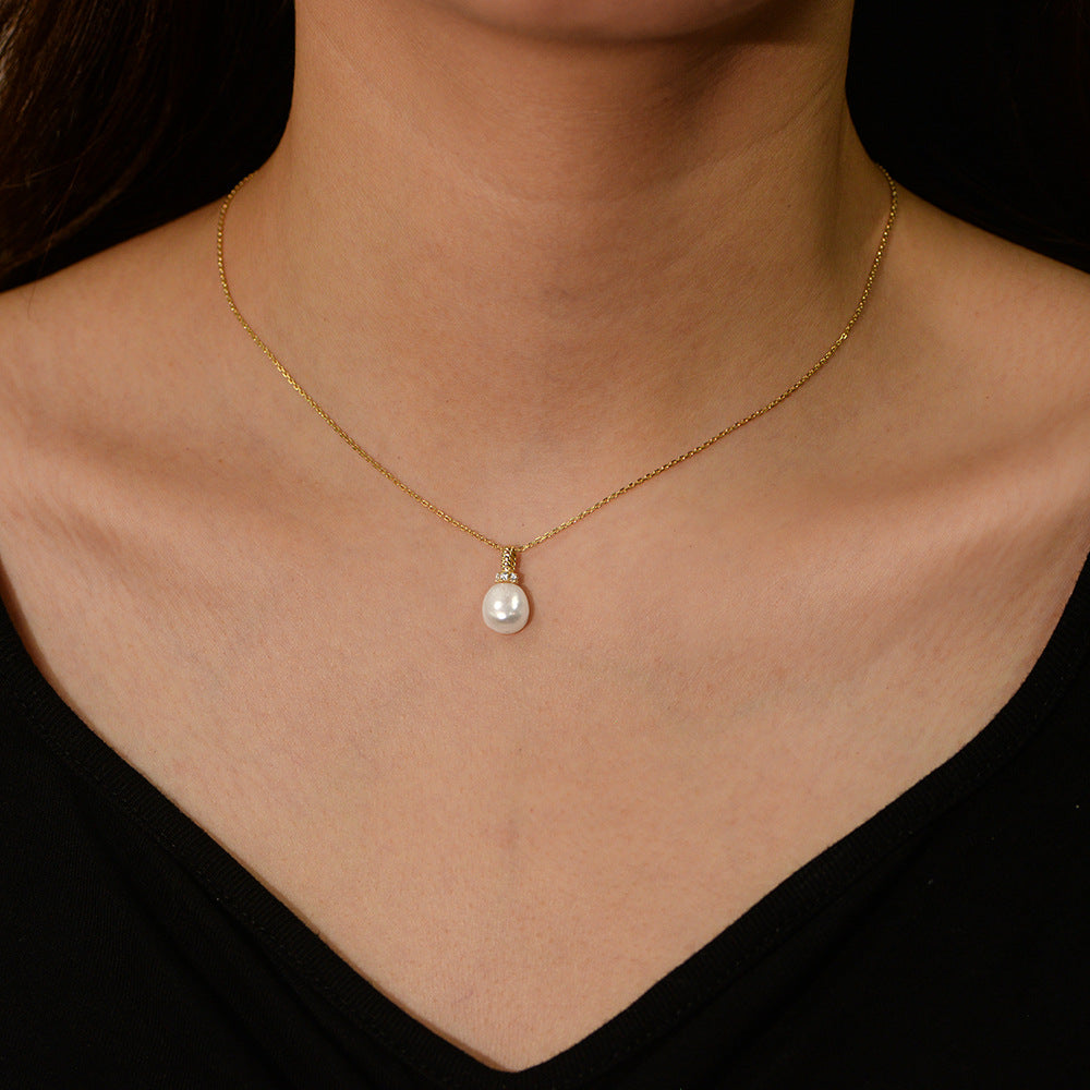 Planderful 925 Sterling Silver Natural Pearl Pendant Necklace For Women Elegant Light Luxury Collarbone Chain