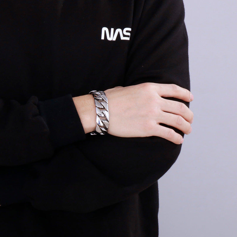 Men's Daily Casting Smooth Sand Men's Stainless Steel Cuban Chain Bracelet
