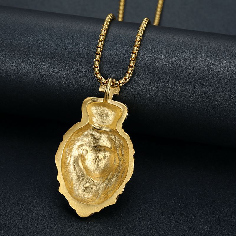 Steel Necklace – Statement Rhinestone Crown Lion Pendant